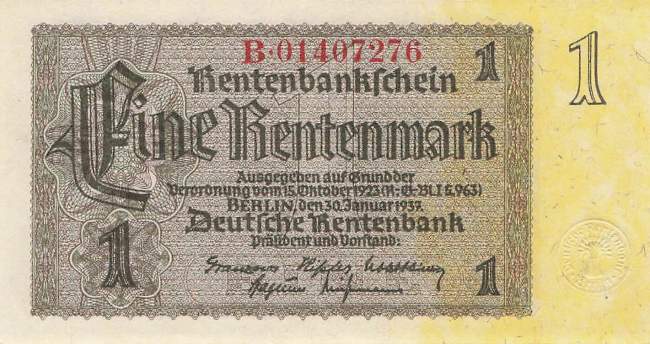 1 Rentenmark 1937 ro.166c XF